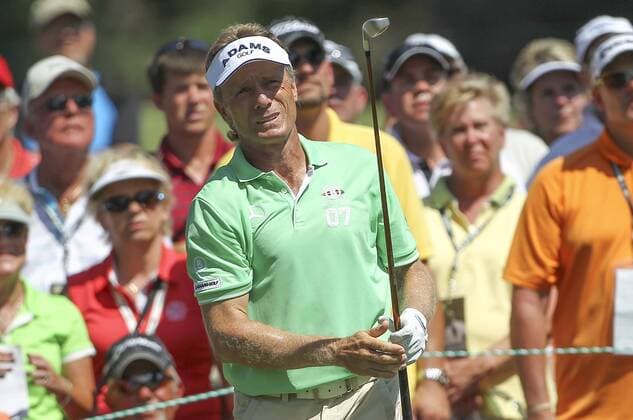 July 12, 2013 - Omaha, Nebraska, United States of America - Jul 12, 2013 - Omaha, Nebraska, U.S. - Bernhard Langer watches his drive from the 9th hole tee box during 2nd round action of the 2013 U.S. Senior Open at Omaha Country Club..Michael Spomer Cal Media PGA Golf Herren Golf 2013: U.S. Senior Open July 11-14 - ZUMAc04