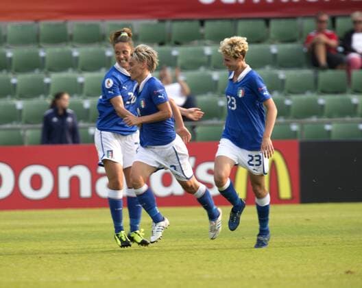 Sweden 20130713 Halmstad Örjans vall UEFA Women s EURO 2013 Italy vs Denmark 1-0 Melania Gabbiadini Italy and Raffaella Manieri Italy Cecilia Salvai Italy KP0500001 
