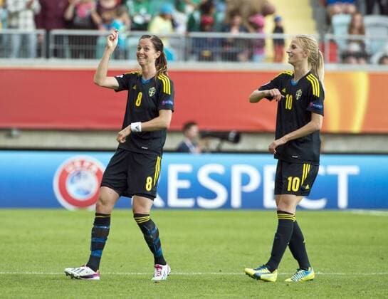 Sweden Göteborg 2013 07 13 UEFA Womens Euro 2013 Finland(FIN) vs SWEDEN(SWE) Lotta Schelin and Sofia Jacobsson KP031002 