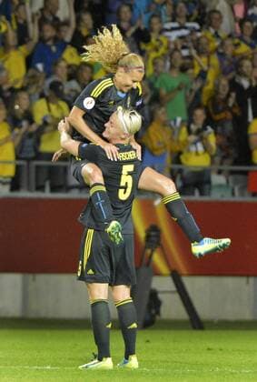 Sweden Göteborg 2013 07 13 fotball UEFA Womens Euro 2013 Finland vs Sweden Nilla Fischer 5 and Charlotte Rohlin 2 ( SWE ) ( FIN ) KP031002 