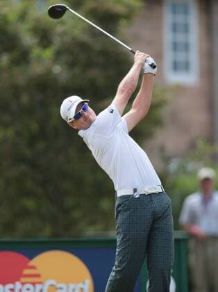 USA s Zach Johnson drives at the 10h tee on the first day of the 2013 Open Championship in Muirfield, Scotland on July 18 , 2013.  LON2013071809