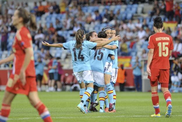 Norrköping 2013-07-18 Womens Euro UEFA 2013 Russia - Spain Goal Veronica Bouquete Spain Jennifer Hermoso Spain KP0511001 