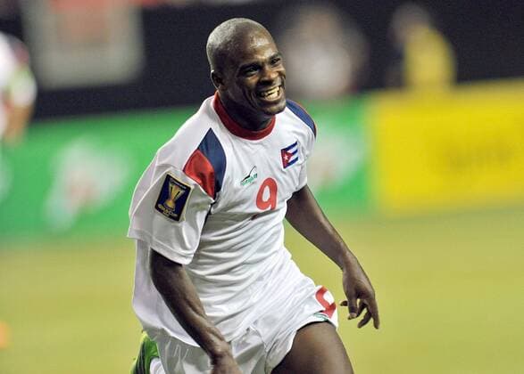 July 20, 2013 - Atlanta, GA, USA - Cuba midfielder Jose Ciprian (9) celebrates his goal against the Panama in the first half of a Gold Cup quarterfinal at the Georgia Dome in Atlanta, Georgia, Saturday, July 20, 2013. Panama defeated Cuba, 6-1. Mexico v Trinidad Gold Cup quarterfinal - ZUMAm67