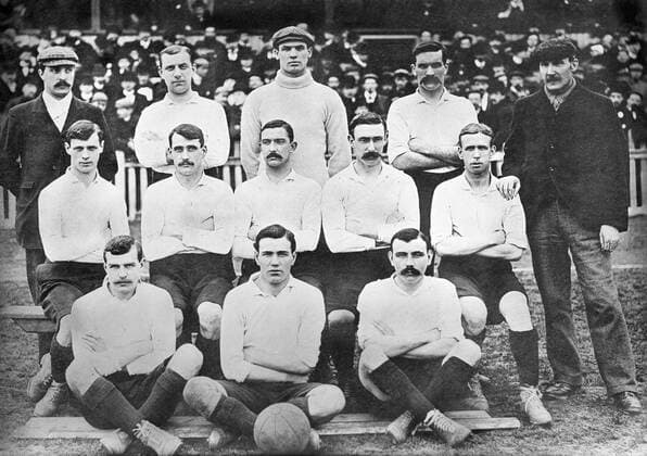 Football - 1900 1901 season - Tottenham Hotspur team group They won the FA Cup that season, and remain the only non-league team (Southern League) to win the competition. Back (left to right): unknown, Henry Erentz, George Clawley, Alexander Tait, W. Johnson (trainer). Middle: John Cameron (player manager), Thomas Morris, Edward Hughes, John Leonard Jones, John Kirwan. Front: Tom Smith, Alexander Brown (scored in every round including two goals in the final and the winner in the replay, for 15 goals in total), David Copeland.