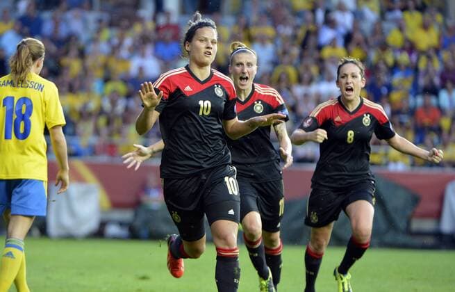 Sweden Göteborg 2013 07 24 Fotball UEFA Womens Euro 2013 semifinal 1 Sweden vs Germany 0-1 ( SWE ) Charlotte Rohlin ( GER ) Dzsenifer Marozsan KP031002 