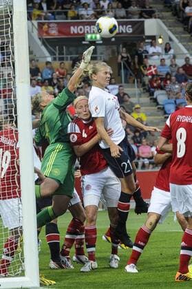 Norrköping 2013 07 25 Football UEFA Championship Womans semifinal Norway vs Denmark - Picture shows Stina Petersen DEN GK makes a save - KPkod 08002 