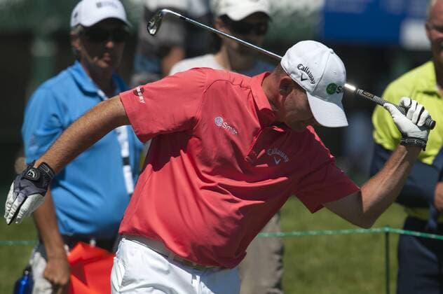 July 25 2013: Tommy Gainey reacts after his tee shot during the first round of the RBC Canadian Open held at Glen Abbey Golf Club in Oakville, Ontario. GOLF: JUL 25 PGA Golf Herren - RBC Canadian Open - Round 1 Icon20133957 EDITORIAL USE ONLY