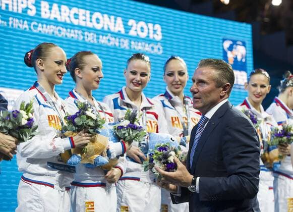 Sergeij Bubka attends the medal ceremony - Team Russia Gold medal Free Combination final Synchronised swimming 15th FINA World Aquatics Championships Barcelona 19 July - 4 August 2013 Palau Sant Jordi, Barcelona (Spain) 27 07 2013 GiorgioxPerottino
