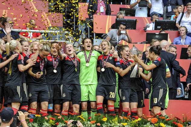 Stockholm 2013 07 28 Football UEFA Championship Womans final Norway vs Germany - Picture shows Team Germany gets the Cup - KPkod 08002 