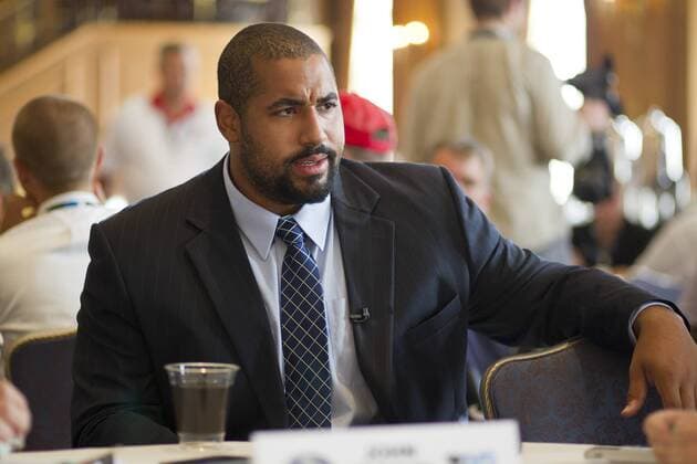 July 25, 2013: Penn State offensive guard John Urschel talks with the media at Big Ten Media Days at the Hilton Chicago in Chicago, Illinois NCAA College League USA FOOTBALL: JUL 25 Big Ten Media Days Icon13072553 EDITORIAL USE ONLY