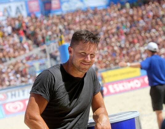 Beachvolleyball. Grand Slam. CEV. Europameisterschaft. Felix Baumgartner, Hannes Jagerhofer. Klagenfurt, 2.8.2013.
