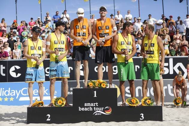 Beachvolleyball: smart beach tour St. Peter Ording 2013, Finn Dittelbach und Eric Koreng (1.Platz), Armin Dollinger und Jonas Schroeder (2.Platz), Bjoern Andrea und Marcus Popp (3.Platz), xHOCHxZWEIx xThomasxVictorx