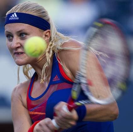 TORONTO, Aug. 5, 2013 - Kristina Mladenovic of France during the first round of women s singles at the 2013 Rogers Cup in Toronto, Canada, Aug. 5, 2013. (Xinhua Zou Zheng) (SP)CANADA-TORONTO-TENNIS-WTA-ROGERS CUP 