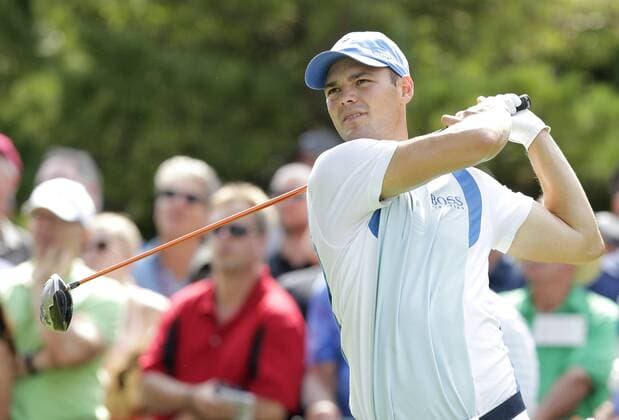 Martin Kaymer hits his tee shot on the the 10th hole in the first round of the PGA Golf Herren Championship at Oak Hill Country Club in Rochester, New York on August 8, 2013.  NYP20130808152