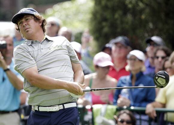 Jason Dufner hits his tee shot on hole 14 in the second round of the PGA Golf Herren Championship at Oak Hill Country Club in Rochester, New York on August 9, 2013. Dufner became the 12th player to shoot 63 in the PGA Golf Herren Championship.  NYP20130809150