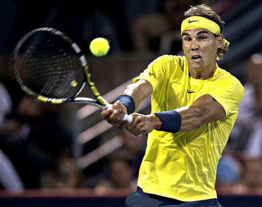 Rafael Nadal of Spain during the quarterfinal of men s singles at the 2013 Rogers Cup in Montreal, Canada, Aug. 9, 2013. Nadal won the match 2-0. (Xinhua Andrew Soong) (SP)CANADA-MONTREAL-TENNIS-ROGERS CUP 