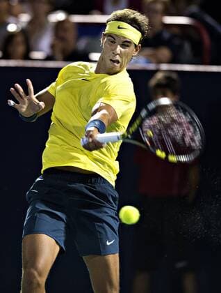 Rafael Nadal of Spain during the quarterfinal of men s singles at the 2013 Rogers Cup in Montreal, Canada, Aug. 9, 2013. Nadal won the match 2-0. (Xinhua Andrew Soong) (SP)CANADA-MONTREAL-TENNIS-ROGERS CUP 