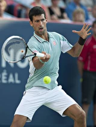 Novak Djokovic of Serbia during the quarterfinal of men s singles at the 2013 Rogers Cup in Montreal, Canada, Aug. 9, 2013. Djokovic won the match 2-0. (Xinhua Andrew Soong) (SP)CANADA-MONTREAL-TENNIS-ROGERS CUP 