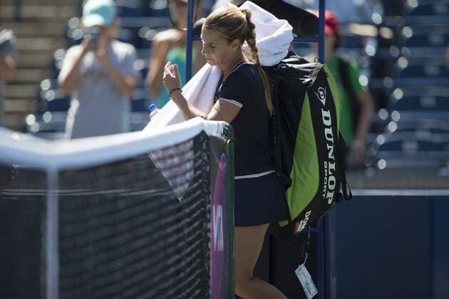 Aug. 9, 2013 - Toronto, Ontario, Canada - DOMINIKA CIBULKOVA of Slovakia leaves the court after losing to LI NA of China on Day 7 at the Rogers Cup Women s tennis tournament in Toronto. Tennis 2013 - Rogers Cup - Day 7  - ZUMA Ro