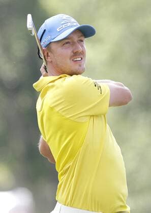 Jonas Blixt his his tee shot on the 2nd hole in the final round of the PGA Golf Herren Championship at Oak Hill Country Club in Rochester, New York on August 11, 2013.  NYP20130811121