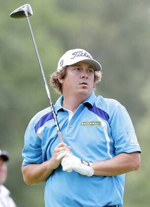 Jason Dufner watches his tee shot on the 2nd hole in the final round of the PGA Golf Herren Championship at Oak Hill Country Club in Rochester, New York on August 11, 2013.  NYP20130811125