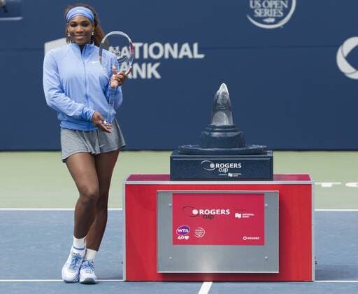 Aug. 11, 2013 - Toronto, Ontario, Canada - Champion SERENA WILLIAMS of the United States displays the glass tennis racket she receives at the Rogers Cup finals in Toronto Tennis 2013 - Rogers Cup - Finals - Day 9 - ZUMAs10