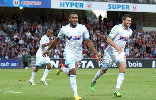 Dimitri PAYET - ANDRE-PIERRE GIGNAC - ATTITUDE - JOIE FOOTBALL : Guingamp vs Marseille - ligue 1 - 11 08 2013 FEP Panoramic 