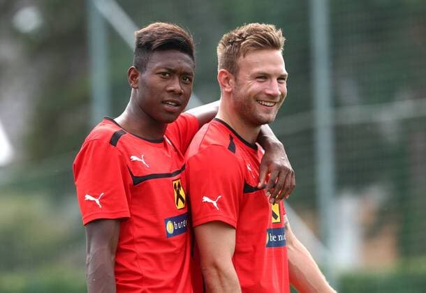 FUSSBALL - AUT vs GRE, Testspiel, Vorberichte, Training SALZBURG,AUSTRIA,12.AUG.13 - FUSSBALL - ÖFB Länderspiel, Österreich vs Griechenland, Freundschaftsspiel, Vorberichte, Training Nationalmannschaft AUT. Bild zeigt David Alaba und Andreas Weimann (AUT). 