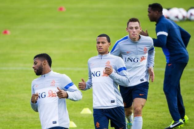 (L-R) Ricardo van Rhijn of Holland during the training session of the Netherlands on August 12, 2013 at Sportpark Nieuw Zuid in Katwijk aan Zee, The Netherlands. Training session Netherlands Friendly 2013 2014 xVIxLaurensxLindhoutxIVx 1721673