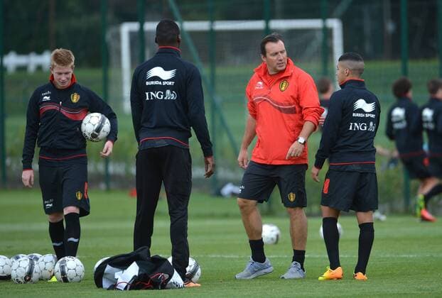 Kevin De Bruyne - Marc Wilmots head coach of Belgian Team Zakaria Bakkali FOOTBALL : Training - Belgium - 12 08 2013 PhotoNews Panoramic 