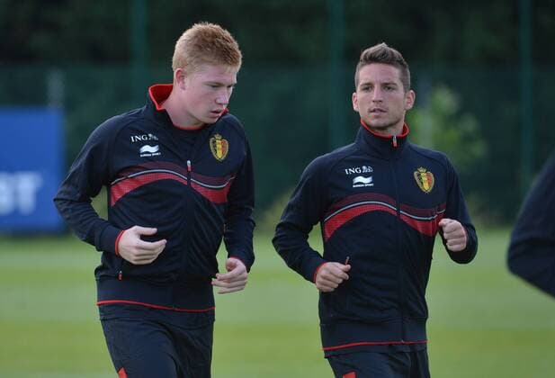 Kevin De Bruyne- Dries Mertens FOOTBALL : Training - Belgium - 12 08 2013 PhotoNews Panoramic 