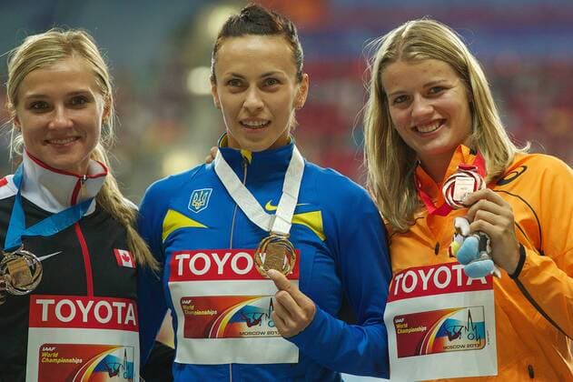 (L-R) Brianne Theisen Eaton (CAN), Ganna Melnichenko (UKR), Dafne Schippers during the IAAF World Championships on August 12, 2013 at the Luzhniki Stadium in Moscow, Russia. Moscow 2013 IAAF World Championships 2013 xVIxxIVx 1723796