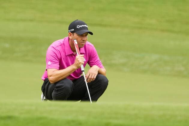 15 August 2013: Sergio Garcia lines up his putt during the first round of the Wyndham Championship at Sedgefield Country Club in Greensboro, NC. GOLF: AUG 15 PGA Golf Herren - Wyndham Championship - Round 1 Icon130815069 EDITORIAL USE ONLY