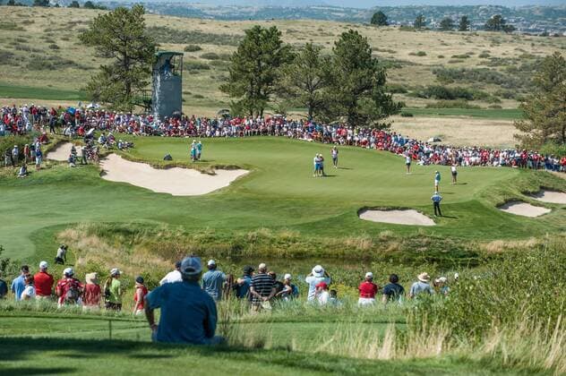 17 AUGUST 2013: A general view of a green as players putt during the foursome matches on day 2 of The Solheim Cup at the Colorado Golf Club in Parker, Colorado. GOLF: AUG 17 LPGA Golf Damen - The Solheim Cup - Second Round Icon132130816422 EDITORIAL USE ONLY