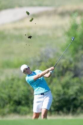 17 AUGUST 2013: Caroline Masson hits from the fairway during the foursome matches on day 2 of The Solheim Cup at the Colorado Golf Club in Parker, Colorado. GOLF: AUG 17 LPGA Golf Damen - The Solheim Cup - Second Round Icon1321308161082 EDITORIAL USE ONLY