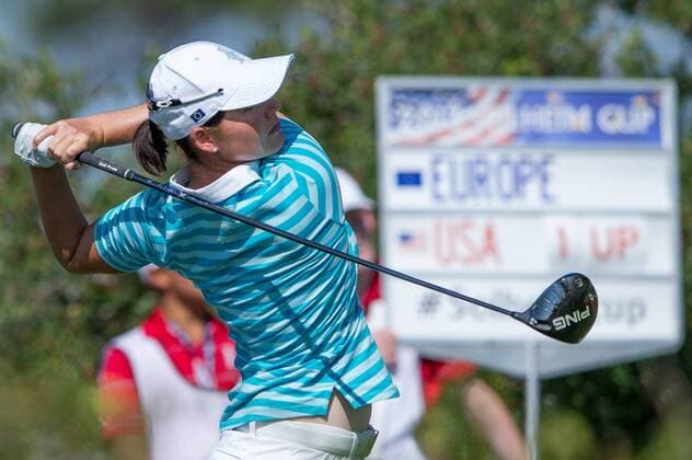 17 AUGUST 2013: Caroline Masson hits a tee shot during the foursome matches on day 2 of The Solheim Cup at the Colorado Golf Club in Parker, Colorado. GOLF: AUG 17 LPGA Golf Damen - The Solheim Cup - Second Round Icon132130816292 EDITORIAL USE ONLY