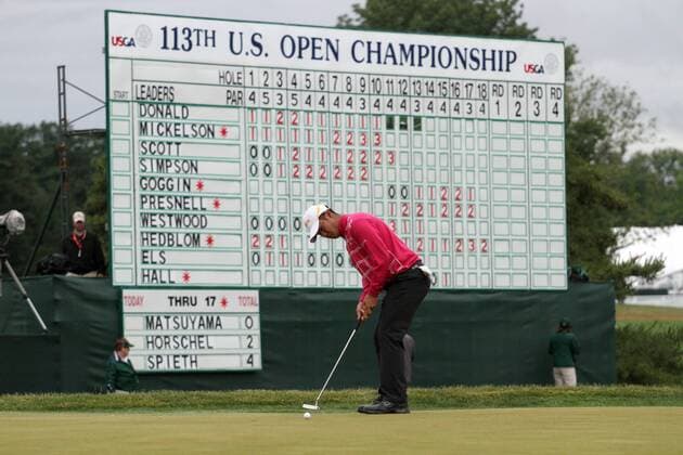 Hideki Matsuyama (JPN), JUNE 14, 2013 - Golf : Hideki Matsuyama of Japan putts on the 18th green during the first round of the U.S. Open Championship at the East Course of Merion Golf Club in Ardmore, Pennsylvania, United States. NoxThirdxPartyxSales  (unia008552)