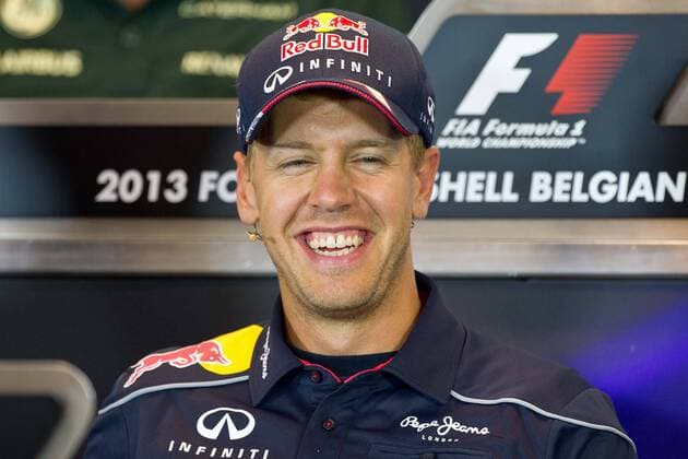Sebastian VETTEL (GER), Red Bull, lachend, Lachen; Pressekonferenz am 22.08.2013 Formel 1, Grosser Preis von Belgien in Spa Francorchamps vom 22.08. - 25.08.2013, Saison 2013,