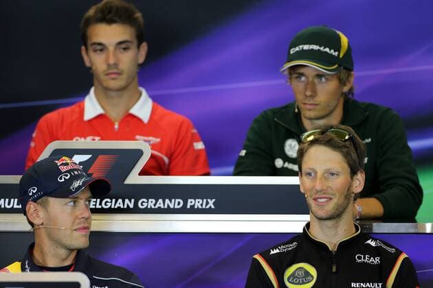 22.08.2013- Press conference, (L-D) Jules Bianchi (FRA) Marussia F1 Team MR02, Charles Pic (FRA) Caterham F1 Team CT03, Sebastian Vettel (GER) Red Bull Racing RB9 and Romain Grosjean (FRA) Lotus F1 Team E21 