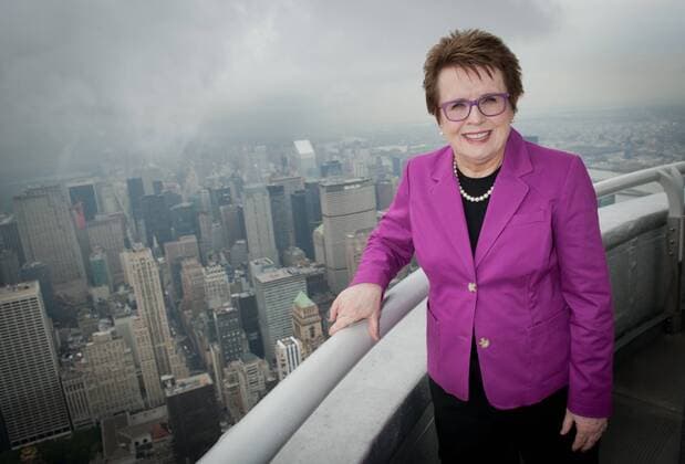 Aug. 22, 2013 - Manhattan, New York, U.S. - Women s Tennis Association Founder BILLIE JEAN KING lights the Empire State Building in WTA-pink and purple to commemorate the 40th anniversary of the WTA, Thursday, August 22, 2013. Billie Jean King and Victoria Azarenka Light The Empire State Building to Celebrate 40th Anniversary of WTA - ZUMAb09