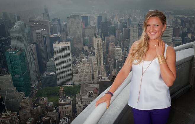Aug. 22, 2013 - Manhattan, New York, U.S. - 2-Time Grand Slam Champion and World No. 2 VICTORIA AZARENKA lights the Empire State Building in WTA-pink and purple to commemorate the 40th anniversary of the WTA, Thursday, August 22, 2013. Billie Jean King and Victoria Azarenka Light The Empire State Building to Celebrate 40th Anniversary of WTA - ZUMAb09