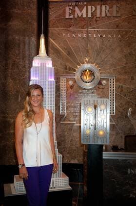 Aug. 22, 2013 - Manhattan, New York, U.S. - 2-Time Grand Slam Champion and World No. 2 VICTORIA AZARENKA lights the Empire State Building in WTA-pink and purple to commemorate the 40th anniversary of the WTA, Thursday, August 22, 2013. Billie Jean King and Victoria Azarenka Light The Empire State Building to Celebrate 40th Anniversary of WTA - ZUMAb09