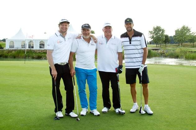 v.li. Oliver Hirt (GER),Gastronom Guiseppe Pino Persico (ITA),Musikmanager Thomas Stein (GER),Michael Ballack (Deutschland) - 6. GRK Golf Charity Masters im Golfclub Leipzig Schlosspark Machern - Fotografiert am 24.08.2013