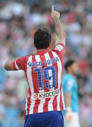 celebration goal player atletico de madrid diego costa (19) during Atletico de Madrid - Rayo Vallecano round 2 league BBVA 2013-2014 at Madrid Spain on August 25 2013, Stadium Vicente Calderon, Spain 