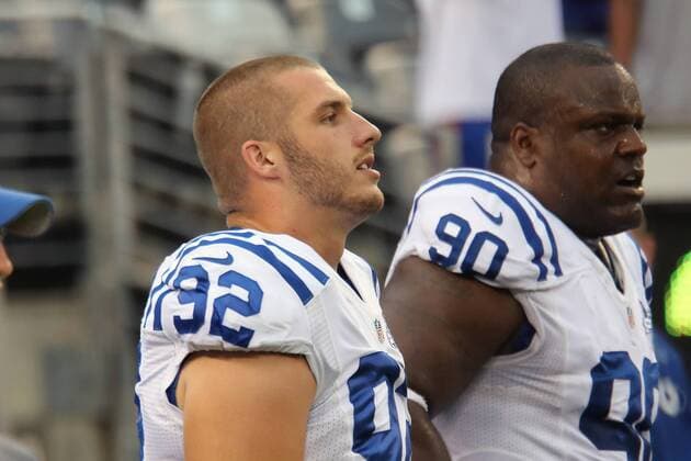OLB DE Björn Werner (Colts) mit DE Cory Redding - New York Giants vs. Indianapolis Colts, Met Life Stadium