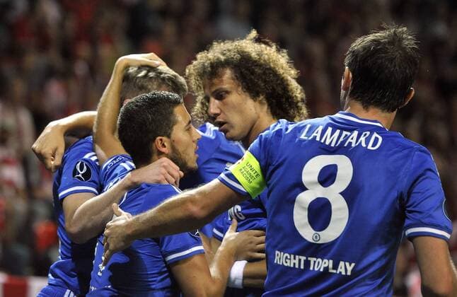 Super Cup soccer match FC Chelsea vs FC Bayern Munich, Prague, Czech Republic, August 30, 2013. Players of Chelsea are celebrating a first goal. (CTKxPhoto KaterinaxSulova) CTKPhotoP201308300838801  SUK 1