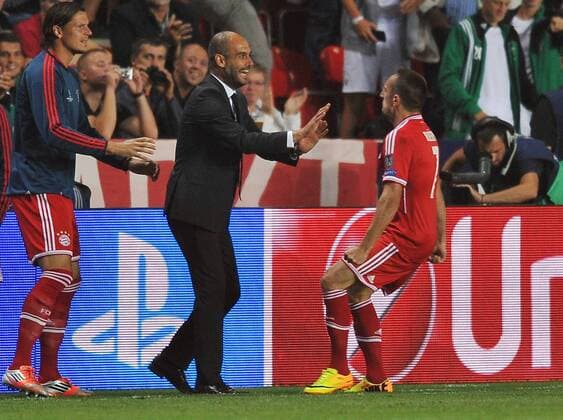 FC BAYERN München - FC CHELSEA LONDON - JOSEP PEP GUARDIOLA (COACH, HEAD COACH) FRANCK RIBERY FOTO LUKASZxLASKOWSKI PRESSFOCUS NEWSPIXPL --- Newspix.pl  20130830LUK077