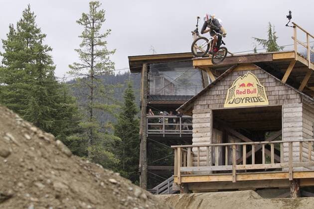 Aug. 17, 2013 - Whistler, BC, Canada - Kelly McGarry dropping off of the Joyride barn. Whistler Crankworx Red Bull Joyride.  - ZUMAh10