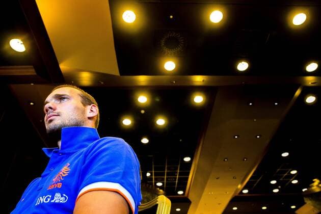 Wesley Sneijder of Holland during the press meeting of the Netherlands on September 4, 2013 at Grand Huis ter Duin in Noordwijk aan Zee, The Netherlands. Press Meeting Dutch Team World Cup qualifier 2013 2014 xVIxLaurensxLindhoutxIVx 1770989