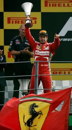 Fernando Alonso from Ferrari, celebrates the second place, at the Monza Grand Prix Formula One in Italy Monza 08-09-2013 Foto Cezaro De Luca Insidefoto cezaroxdeluca